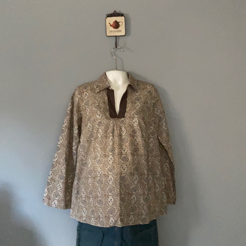Duo Maternity Floral Print Lace Trim Cotton Shirt NWT Size S